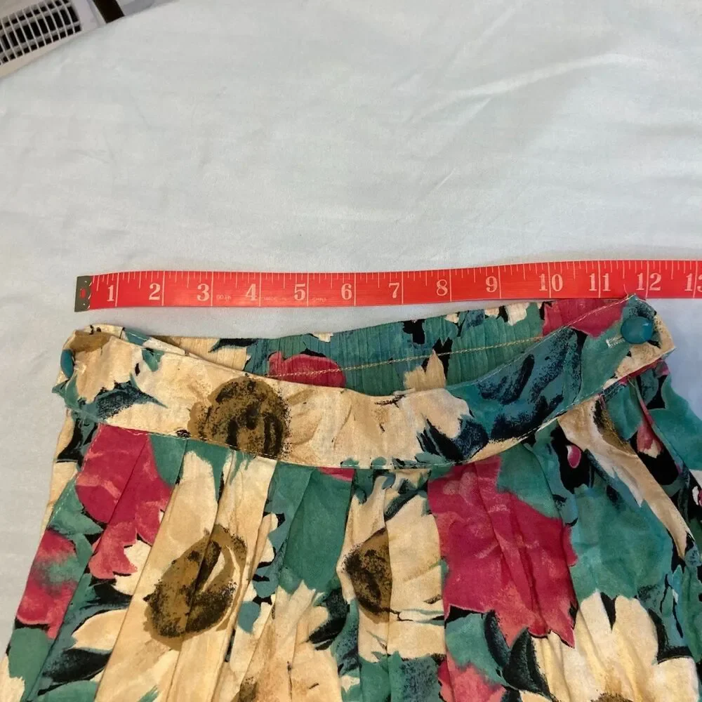 90s Petite Sophisticate Skirt Vintage All Over Print Sunflower Floral Boho Midi - Picture 4 of 7